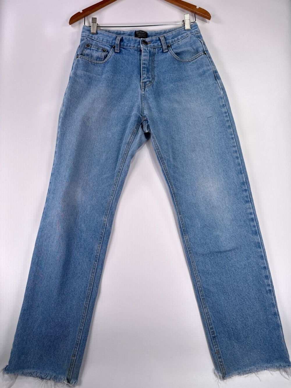 WV Project Straight Leg Jeans Raw Hem Zigzag Pockets Denim Light Wash L - Picture 2 of 15